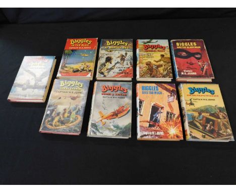 W E JOHNS collection of nine various first edition BIGGLES titles, viz BIGGLES &amp; THE BLACK MASK  (rare 1964 1st), BIGGLES