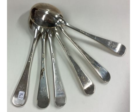 A set of six silver OE pattern soup spoons. Sheffield. By R&B. Approx. 270 grams. Est. £200 - £300.
