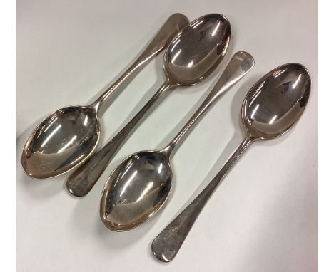 A set of four silver rat tail spoons. Sheffield. By R&B. Approx. 150 grams. Est. £100 - £150.