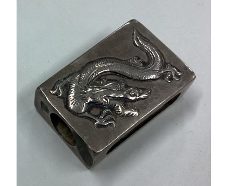 A Chinese silver match holder embossed with dragons. By Tuck Chang. Approx. 37 grams. Est. £50 - £80.