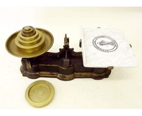 A set of Bartlett and Son class 2 kitchen scales and set of weights 