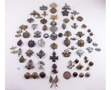 A box containing a collection of military badges, Gloucester, Worcester, DLI etc.