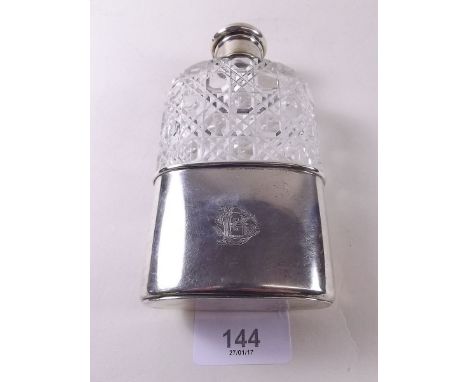 A Victorian silver and cut glass spirit flask and cup, London 1878