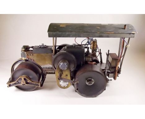 A large hand built model road roller with piston TVR engine 22" long and 13" high 