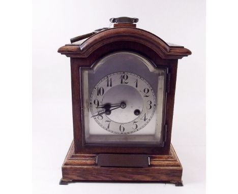 An early 20th century oak arch top mantel clock with naval presentation 1917 - not working
