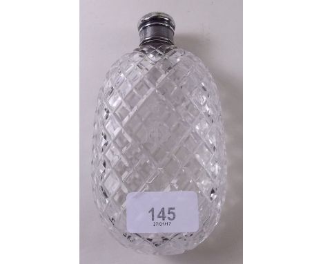 A cut glass and silver spirit flask 