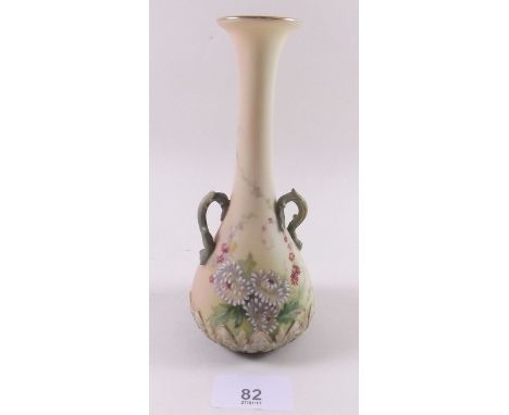 A Royal Worcester two handled long necked vase painted and enamelled flowers on an ivory ground No.1939 circa 1900 - 16cm