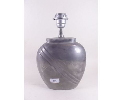 A large Danish pewter table lamp