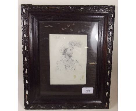 A 19th century pencil portrait of a gentleman 'Cortisan' - 18 x 11cm in carved frame  