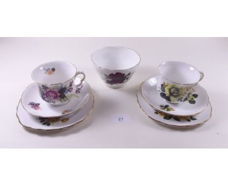 A group of Vintage Queen Anne floral tea ware comprising seven cups and saucers, six tea plates, sugar bowl and two Vale cups