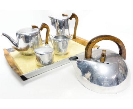 A Picquot Ware stainless steel five part tea and coffee service, comprising teapot, coffee pot, water jug, milk jug, sugar bo