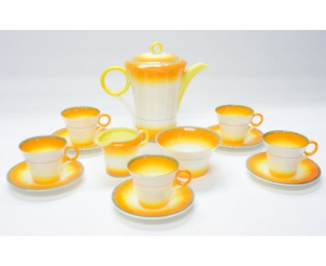 A Shelley Art Deco Regent orange banded part coffee set, including  coffee pot, five cups, saucers, jug etc. pattern W12405, 