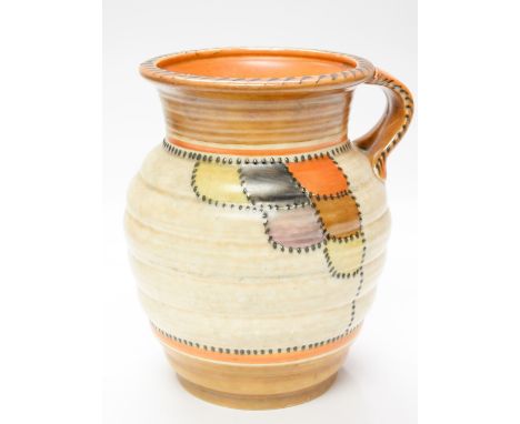 Charlotte Rhead for Crown Ducal, a Patch pattern jug, ribbed, shouldered form, 20cm high