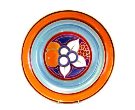 Susie Cooper for A E Gray, a Gloria Lustre charger, circa 1925, the centre decorated with stylised fruit, bordered in concent