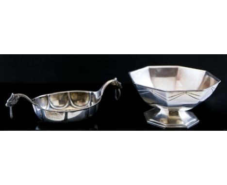 An Art Deco silver pedestal salt cellar, faceted form with geometric zig zag design, Goldsmiths and Silversmiths, London 1931