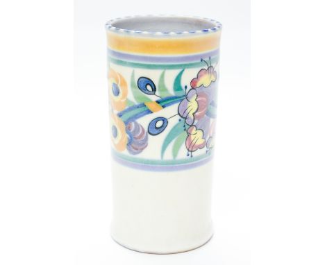 Carter, Stabler and Adams, Poole Pottery, a cylindrical spill vase, EE pattern, decorated with a band of flowers, by Gladys J