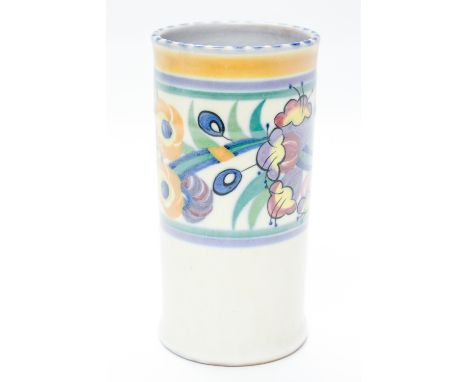 Carter, Stabler and Adams, Poole Pottery, a cylindrical spill vase, EE pattern, decorated with a band of flowers, by Gladys J