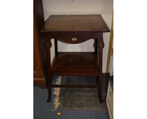 A Glasgow School, Arts and Crafts mahogany occasional table, the square top with inlaid stringing and acanthus motifs, on spl