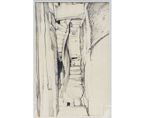 Sir William Russell Flint RA (1880-1967), Spiral Stair, Dinan, pencil sketch, signed and dated 1930, 28cm x 18cm