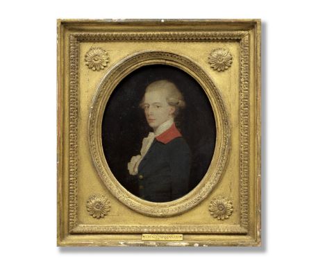 John Downman A.R.A. (Denbighshire 1750-1824 Wrexham)Portrait of Mr Kennaway, half-length, in a blue coat with red collar and 