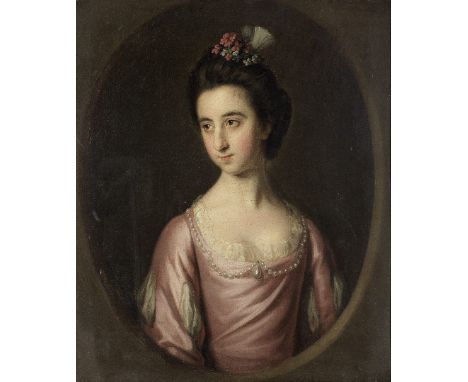 Sir Nathaniel Dance Holland, Bt. (London 1734-1811 Winchester)Portrait of a girl, half-length, wearing a pink and white dress