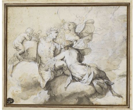 Attributed to Giovanni Domenico Ferretti (Florence 1692-1768)Figures on a nimbus black chalk with grey and brown wash heighte