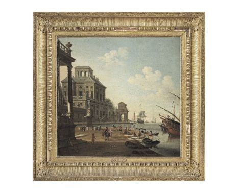 After Abraham Jansz. Storck, early 18th CenturyAn Italianate harbour with figures on the quay oil on canvas100.2 x 101.9cm (3