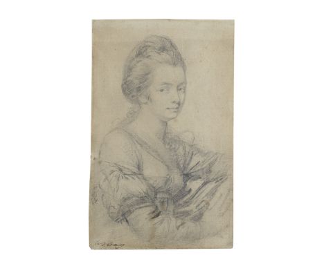 Richard Cosway, R.A. (Devon 1742-1821 London)Portrait of a lady, probably the artist's wife Maria, leaning on a chair with he