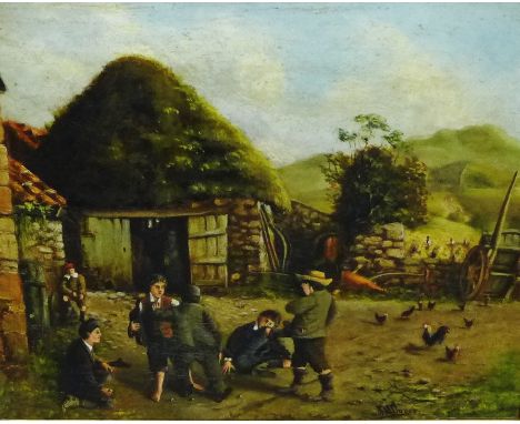 J.M. Dodds  'A Scotch Bool Fight near Edinburgh' Oil-on-Canvas,  signed, in a gilt frame, 49 x 40cm 