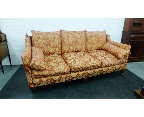 Knole three seater sofa, with wooden finials, drop ends and tassel ties, 103 x 220cm 