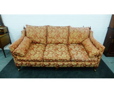Knole three seater sofa, with wooden finials, drop ends and tassel ties, 103 x 220cm 
