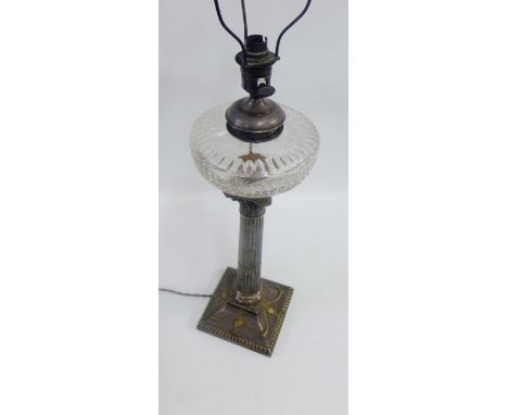 Corinthian column oil lamp base with clear glass well, height excluding fitting 50cm 