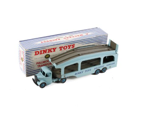 A Dinky Toys 582 'Pullmore Car Transporter', Mid-blue cab with blue lettering, rigid and supertoy hubs, in the original box