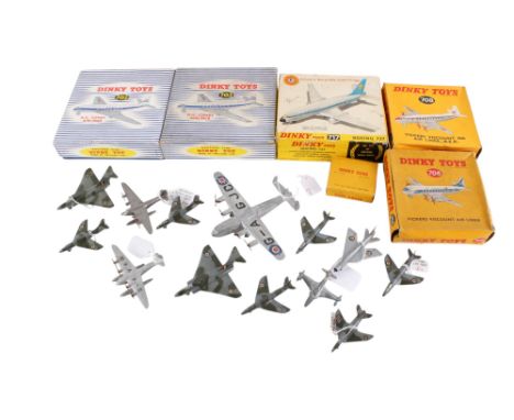 A collection of Dinky diecast aircraft. Comprising a boxed 706 Vickers Viscount, a boxed 60A Mystere IV Marcel Dassault, two 