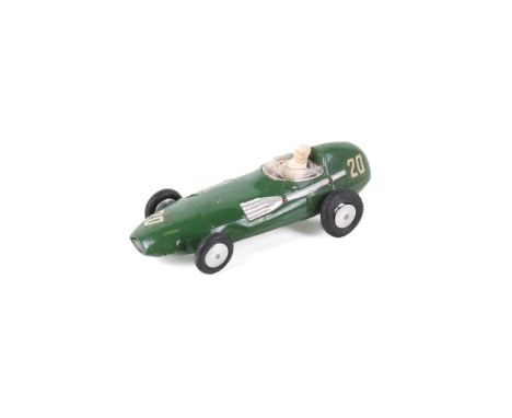 A Corgi prototype diecast racing car. Constructed by Corgi for the Vanwall Racing Team, having a green body, spun hubs and a 