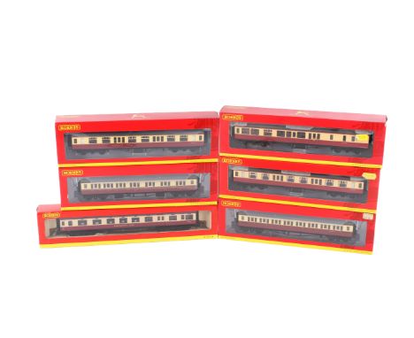 Six Hornby 00 gauge British Railways coaches. Comprising R4687 Collett Corridor Composite Coach '6030', R4405B Hawksworth 3rd