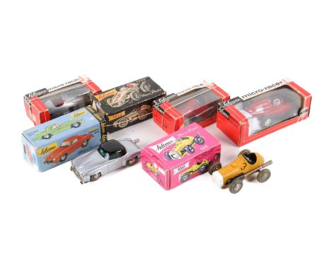 A collection of Schuco clockwork Micro Racers. Comprising a 1041 Micro Racer in yellow, 01611 Micro Racer Midget, 1044 Merced