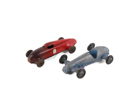 Two pressed metal racing cars. Comprising a pre-war Gnom Lehmann German Auto Union racing car. No.808, in red and a Timpo Toy
