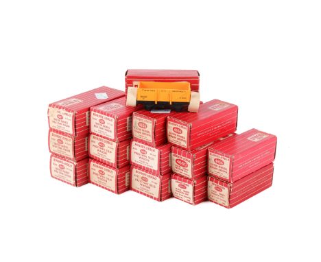 Fifteen boxed Hornby Dublo 00 gauge wagons. Comprising four 4660 U.G.B. Sand Wagons, four 4658 Prestwin Silo Wagons, three 46