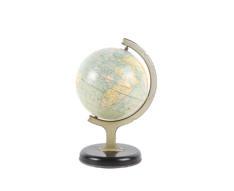A vintage Chad Valley terrestial globe. No.10174, mounted on a black metal base, H21cm