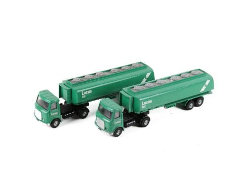Two Dinky diecast No. 945 AEC Fuel Tankers. Promoting 'Lucas Oil'