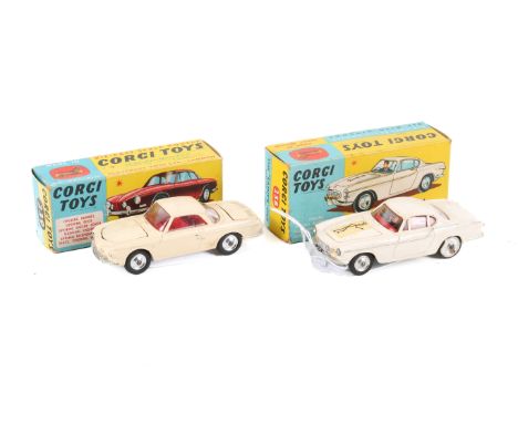 Two Corgi Toys, a 258 'The "Saint's" Car Volvo P.1800' and a 239 'Volkswagen 1500 Karmann Ghia'. The Volvo having a white bod