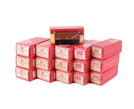 Sixteen boxed Hornby Dublo 00 gauge wagons. Comprising three 4660 U.G.B. Sand Wagons, four 4658 Prestwin Silo Wagons, four 46