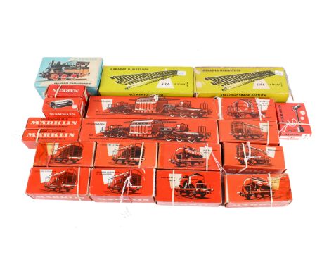An assortment of second half 20th Century HO gauge Marklin model railway items. Including tank engine #3029,  two transporter