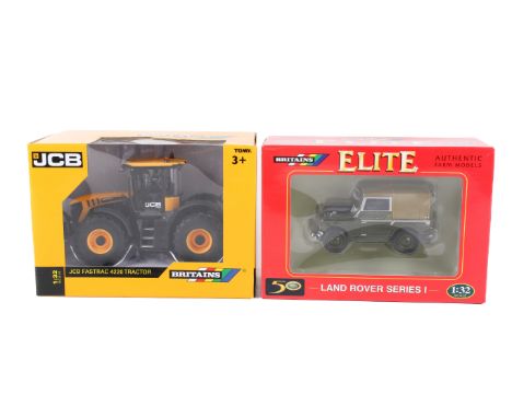 Two Britains 1:32 scale diecast models. Comprising an Elite Land Rover Series I and a JCB Fastrac 4220 Tractor, in the origin