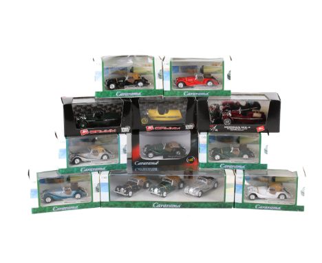 Ten 1:43 scale Morgan diecast cars. Comprising eight Cararama vehicles including two Morgan Plus Eight Convertibles and three