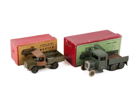 Two boxed Britains military vehicles. Comprising a No.1877 Beetle Wagon. Painted in khaki including the hubs, silver painted 