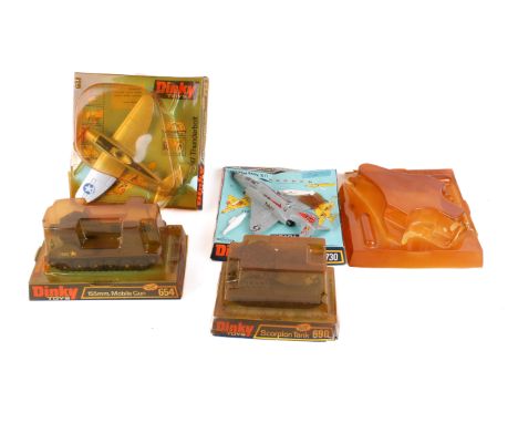 Four boxed Dinky Toys diecast military vehicles. Comprising a 734 P4 Thunderbolt, 609 'Scorpion Tank', a 654 '15mm Mobile Gun