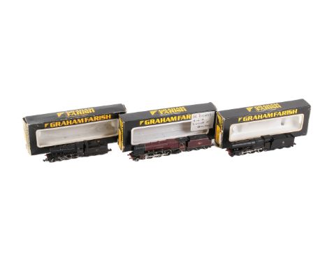 Three Graham Farish N gauge locomotives and tenders. Comprising a No.1605 'Prairie Tank' in BR livery, a No.1007 '08 Class Di