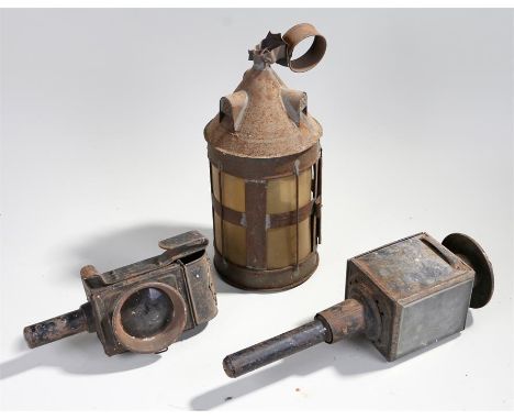 Duntafil lamp with loop handle, carriage lamp and a cylindrical lamp stamped W & R to base